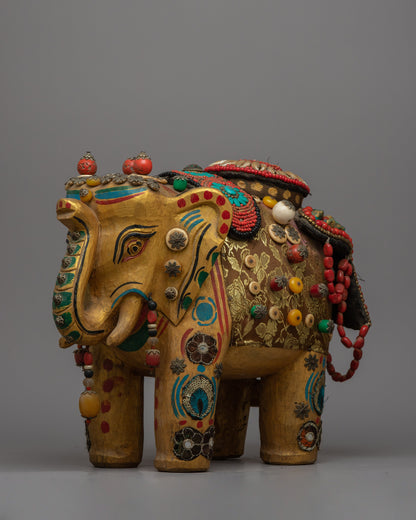 Elephant Wood Statue | Artisanal Sculpture Symbolizing Wisdom and Strength