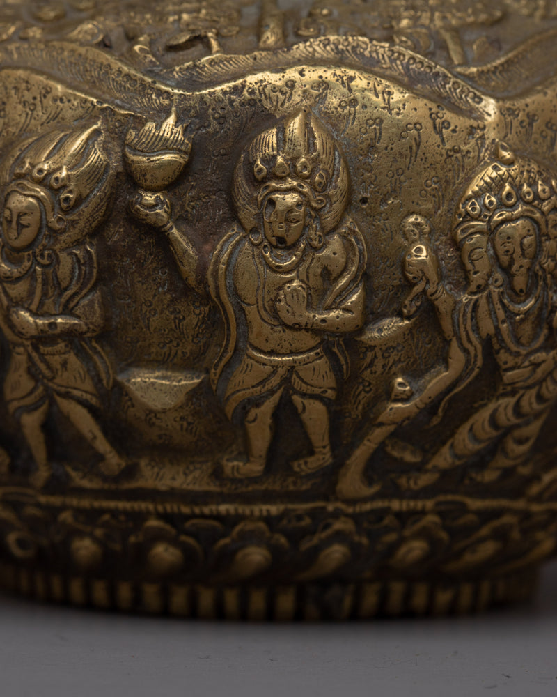 Buddhist Brass Offering Bowl Rice Pot | Enhance Your Spiritual Space with Sacred Symbolism