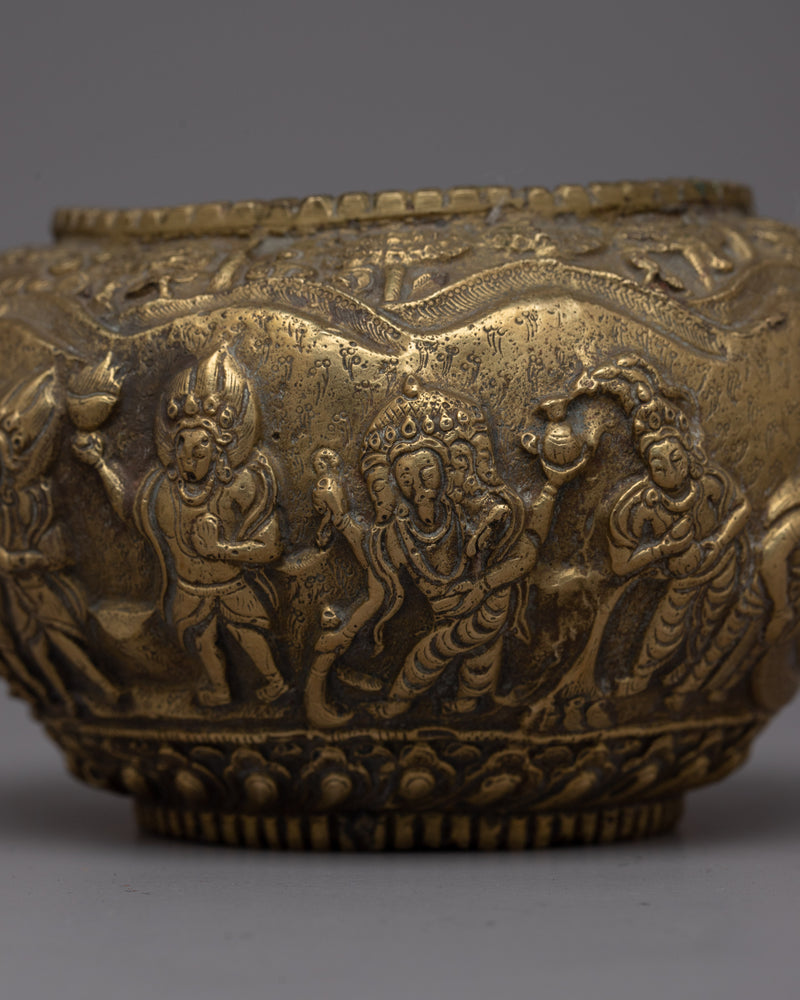 Buddhist Brass Offering Bowl Rice Pot | Enhance Your Spiritual Space with Sacred Symbolism