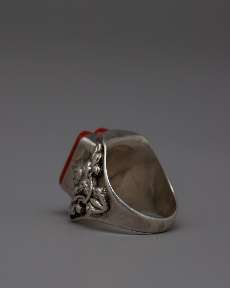 Handmade Buddhist Silver Ring | Artisanal Sacred Jewelry Symbolizing Spiritual Elegance