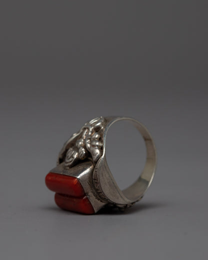 Handmade Buddhist Silver Ring | Artisanal Sacred Jewelry Symbolizing Spiritual Elegance