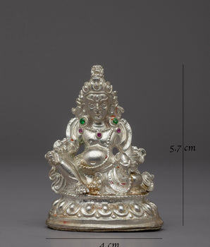 Small Silver Dzambhala Statue | Artisan Buddhist Sculpture of Wealth Deity for Sacred Spaces