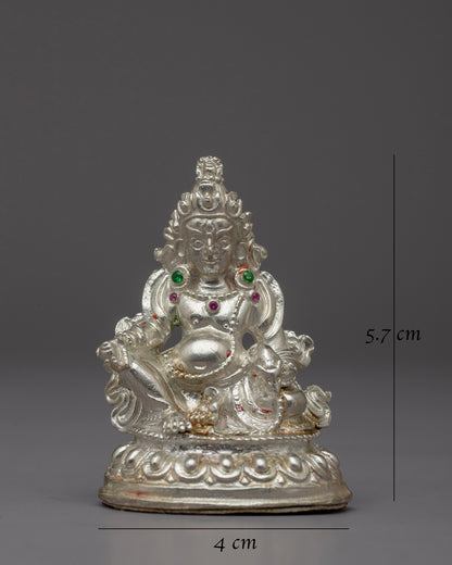 Small Silver Dzambhala Statue | Artisan Buddhist Sculpture of Wealth Deity for Sacred Spaces