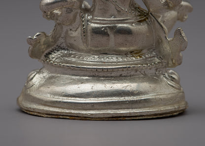 Small Silver Dzambhala Statue | Artisan Buddhist Sculpture of Wealth Deity for Sacred Spaces