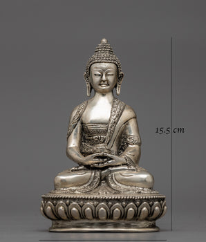 Spiritual Amitabha Buddha Statue |  Elegant Silver-Plated Copper Craft