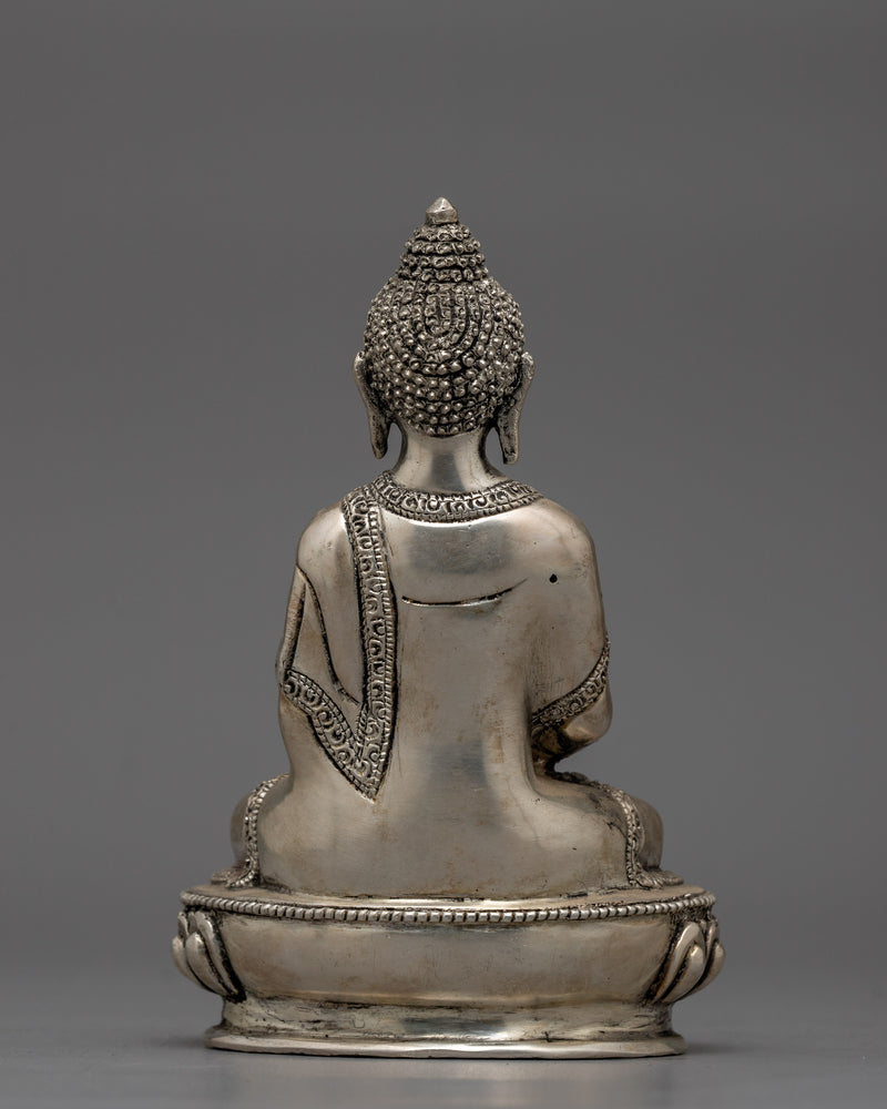 Spiritual Amitabha Buddha Statue |  Elegant Silver-Plated Copper Craft