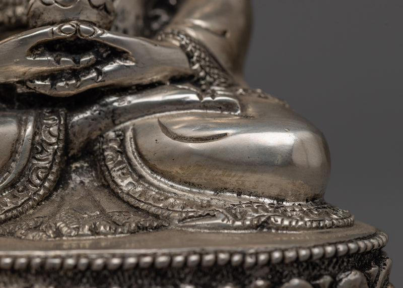 Spiritual Amitabha Buddha Statue |  Elegant Silver-Plated Copper Craft