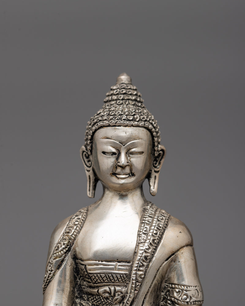 Spiritual Amitabha Buddha Statue |  Elegant Silver-Plated Copper Craft