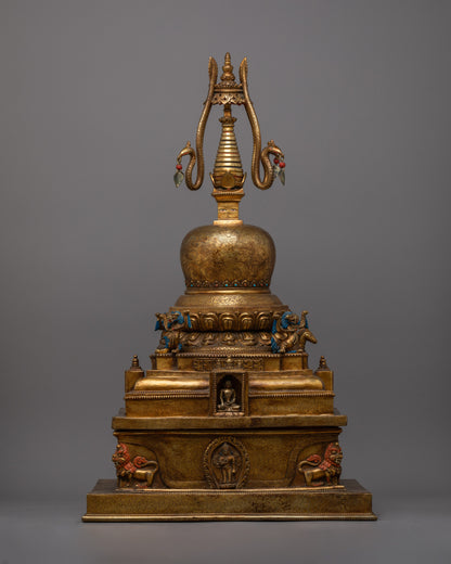 Large Tibetan Stupa Statue | Buddhist Monument for Home Decor