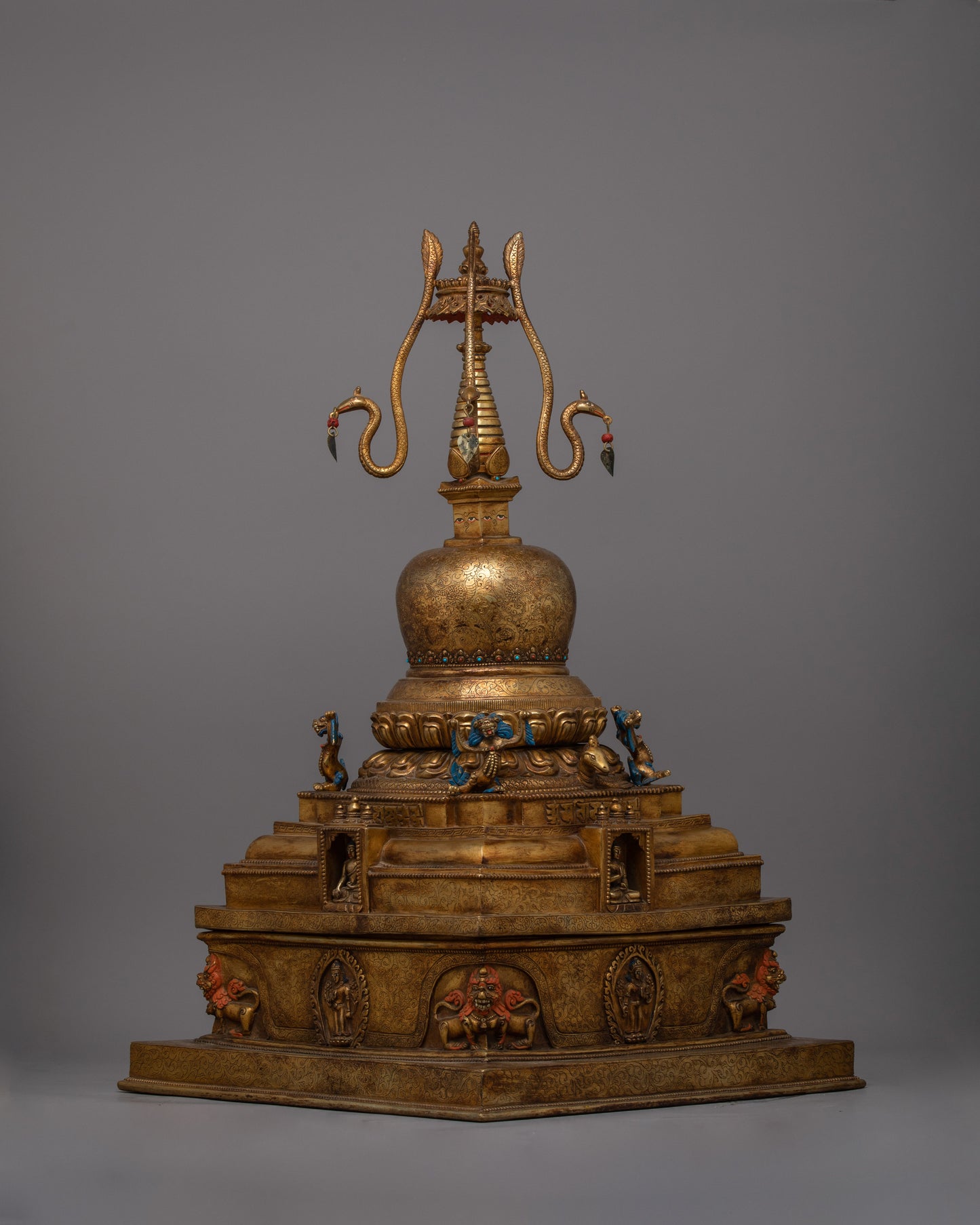 Large Tibetan Stupa Statue | Buddhist Monument for Home Decor