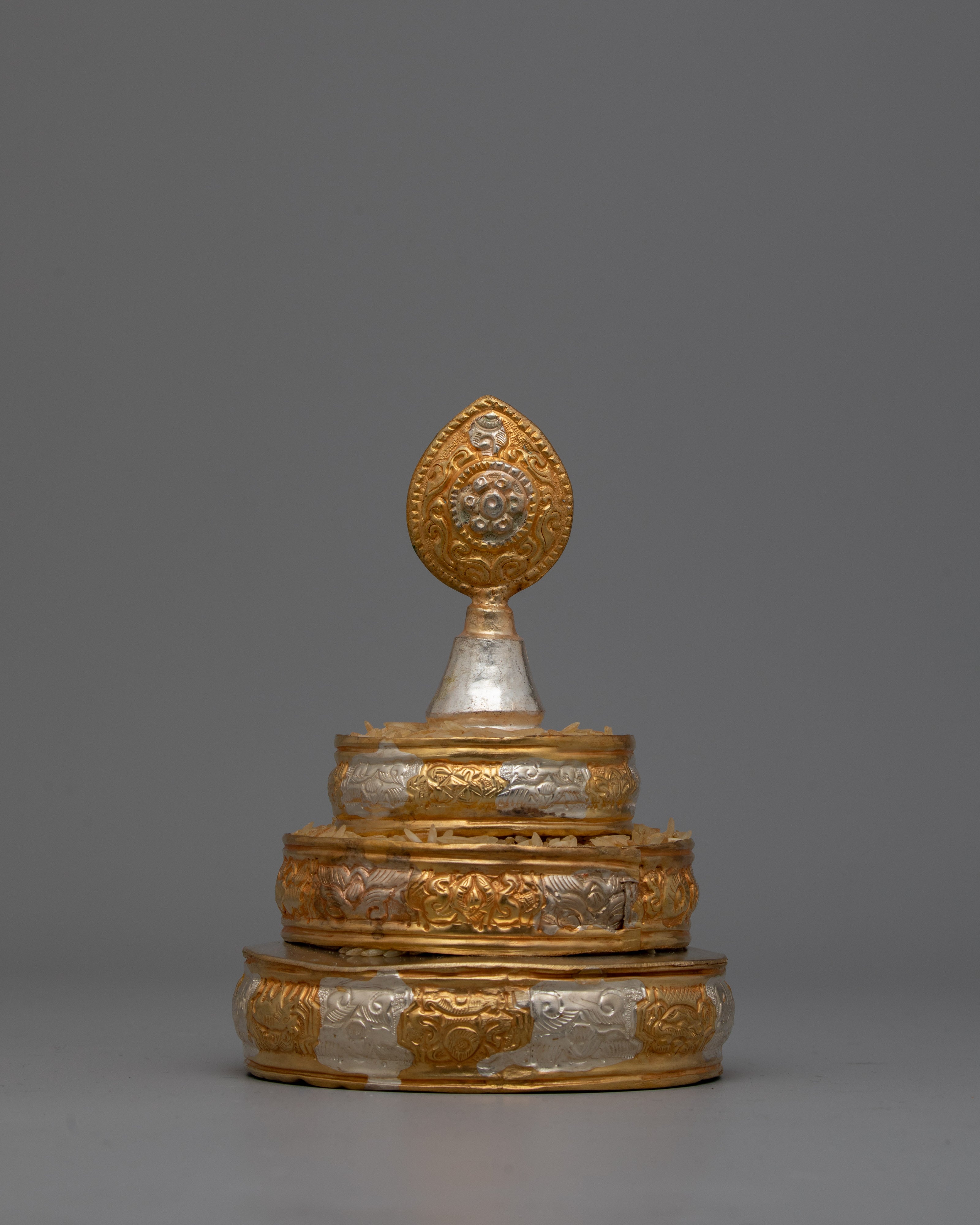 Buddhist Mandala Offering Sets | Intricate Copper Design with Gold and Silver Plating