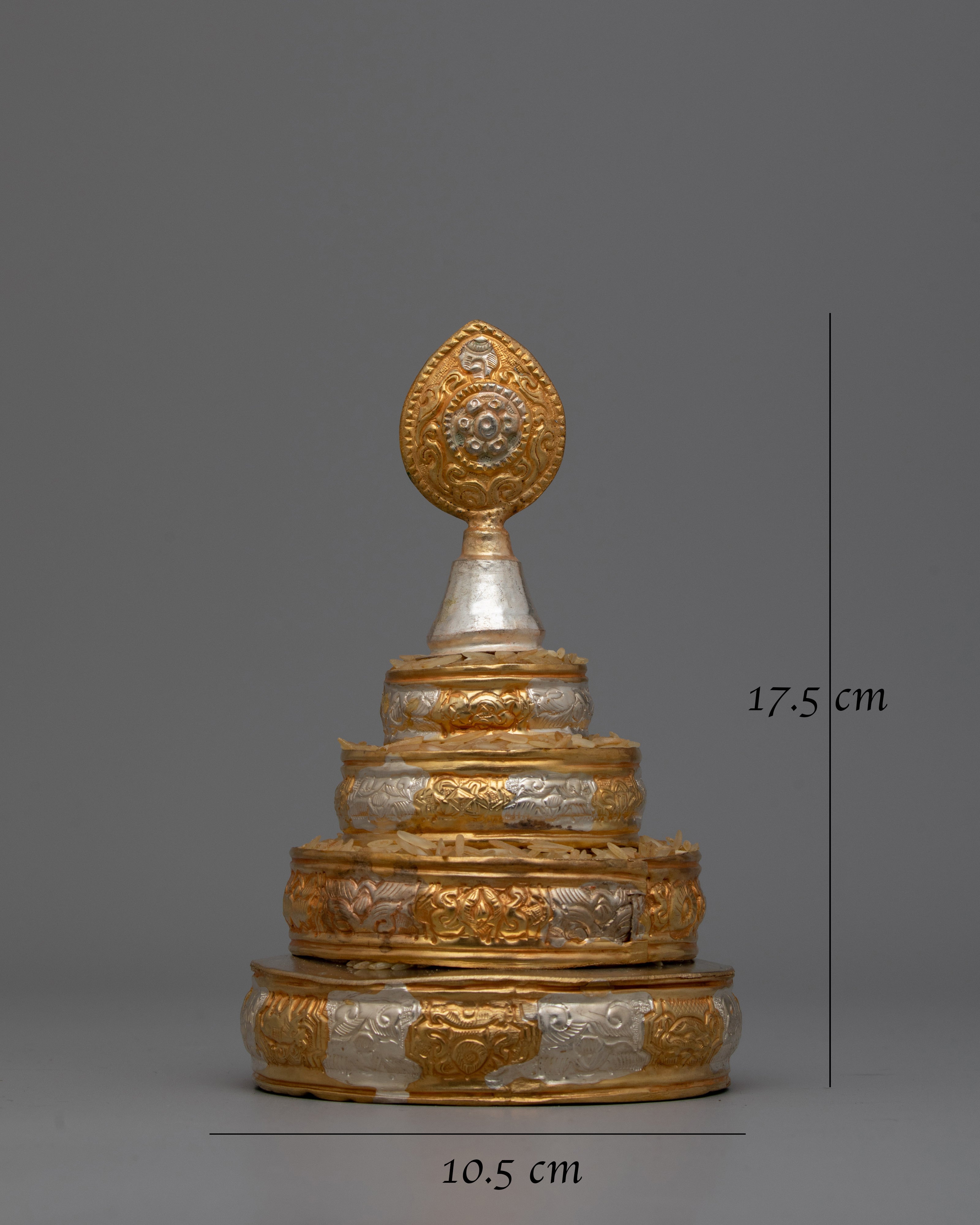 Buddhist Mandala Offering Sets | Intricate Copper Design with Gold and Silver Plating