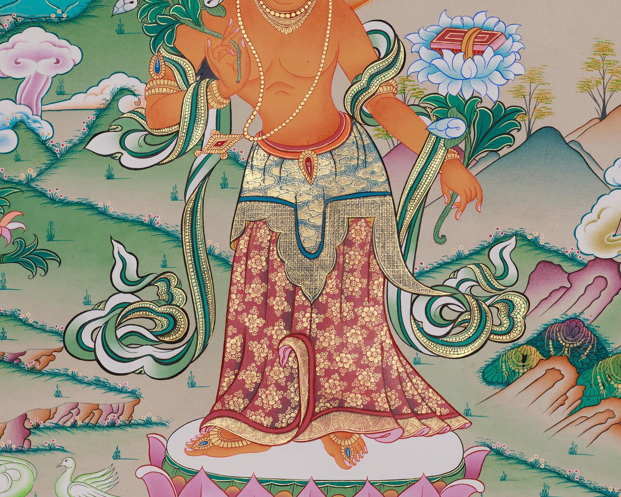 Standing Manjushri Thangka | Sacred Himalayan Wisdom Deity