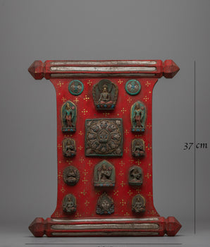 Buddhist Mandala & Deities Wood Carving Wall Hanging | Spiritual Home Decor