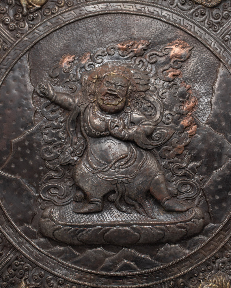 Large Metal Wall Hanging of Vajrapani | Tibetan Buddhist Protector Deity of Dharma & Devotees