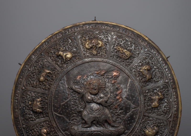 Large Metal Wall Hanging of Vajrapani | Tibetan Buddhist Protector Deity of Dharma & Devotees