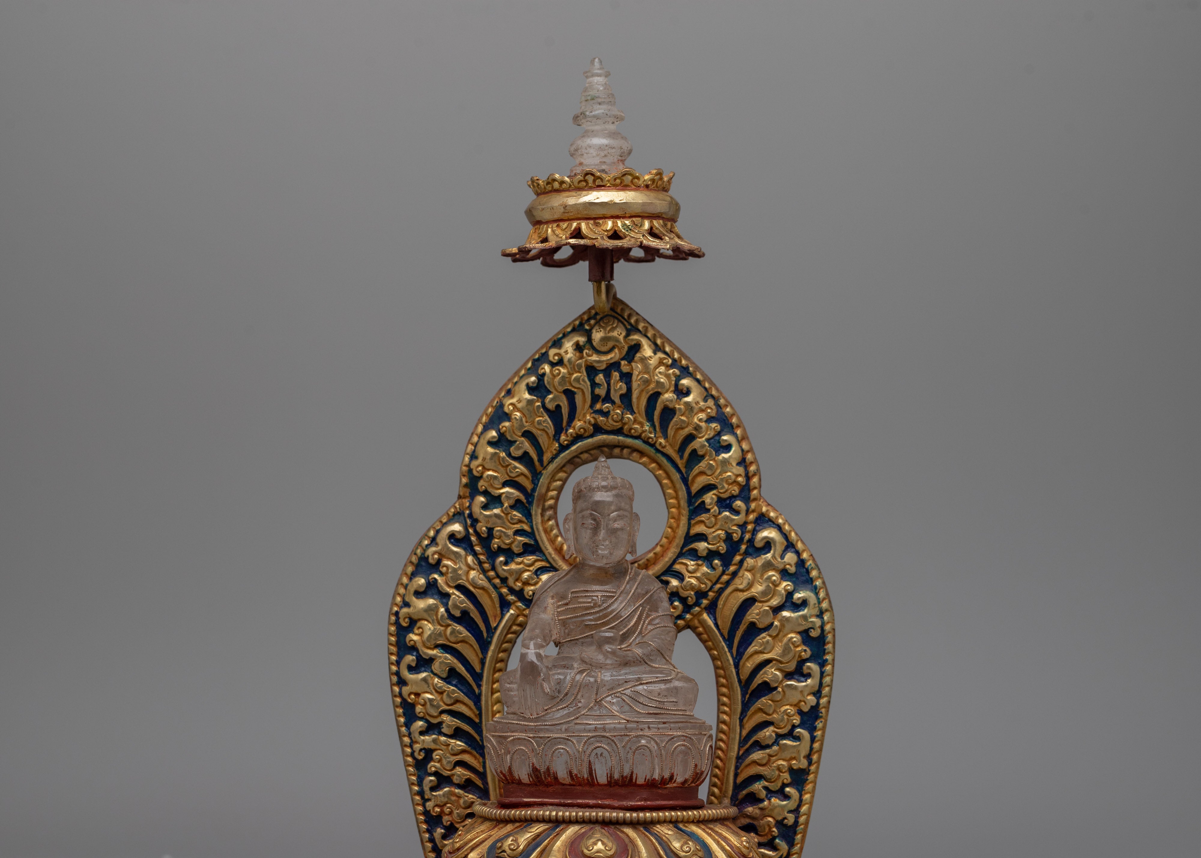 Crystal Buddha Shakyamuni Statue with Throne | Religious Sculpture for Home Decoration
