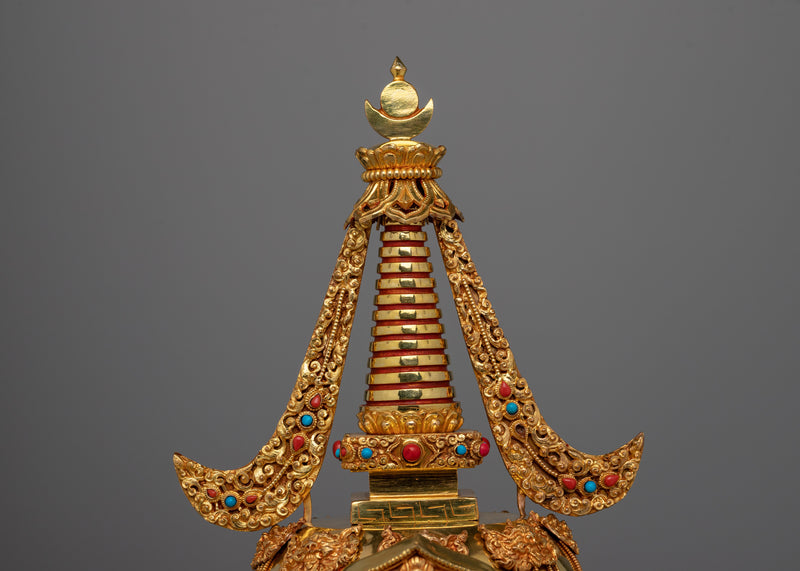 Traditional Buddhist Gold-Plated Stupa | Sacred Stupa for Spiritual Devotion and Elegant Home Decor