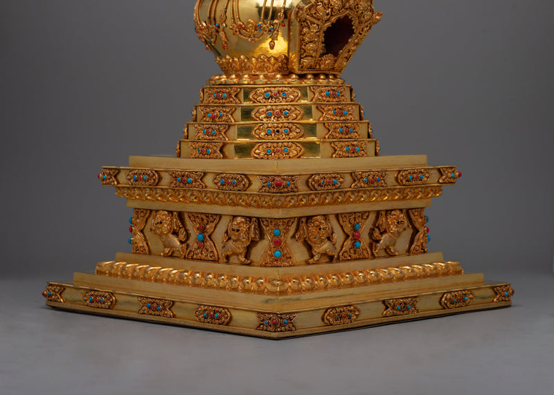 Traditional Buddhist Gold-Plated Stupa | Sacred Stupa for Spiritual Devotion and Elegant Home Decor