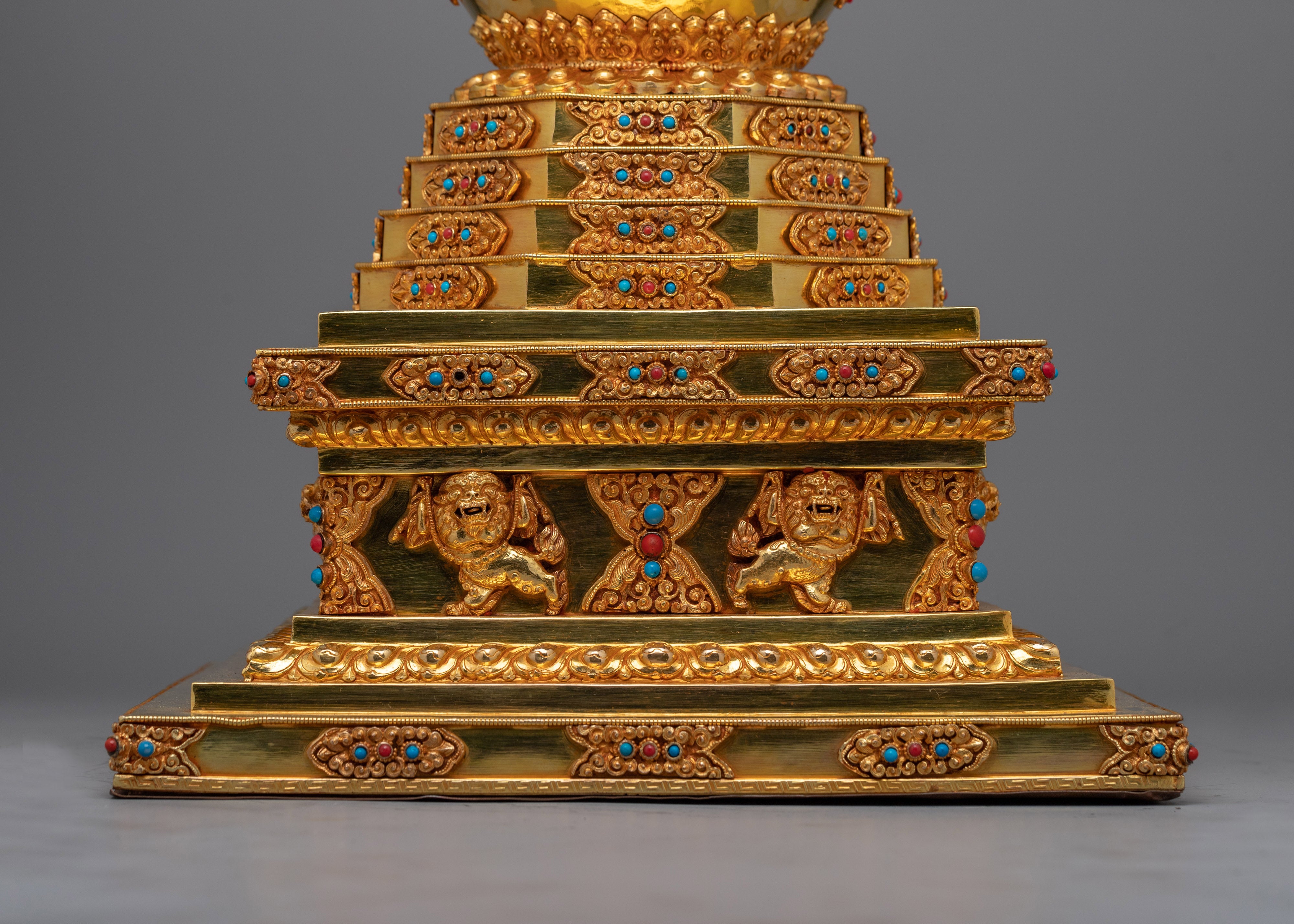 Traditional Buddhist Gold-Plated Stupa | Sacred Stupa for Spiritual Devotion and Elegant Home Decor