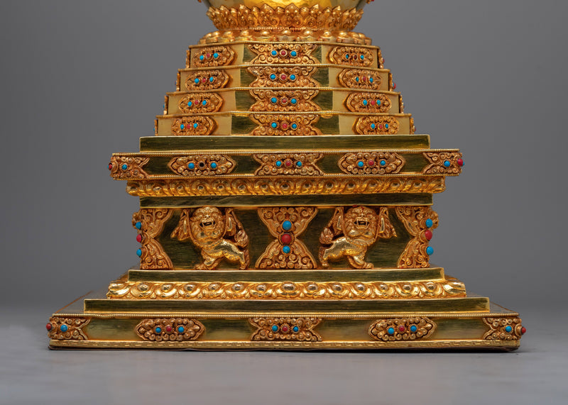 Traditional Buddhist Gold-Plated Stupa | Sacred Stupa for Spiritual Devotion and Elegant Home Decor