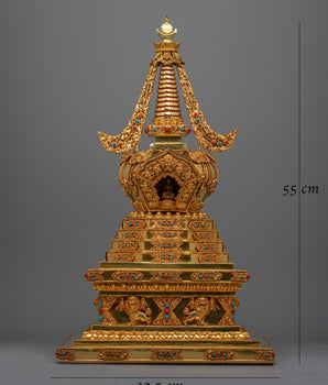 Traditional Buddhist Gold-Plated Stupa | Sacred Stupa for Spiritual Devotion and Elegant Home Decor