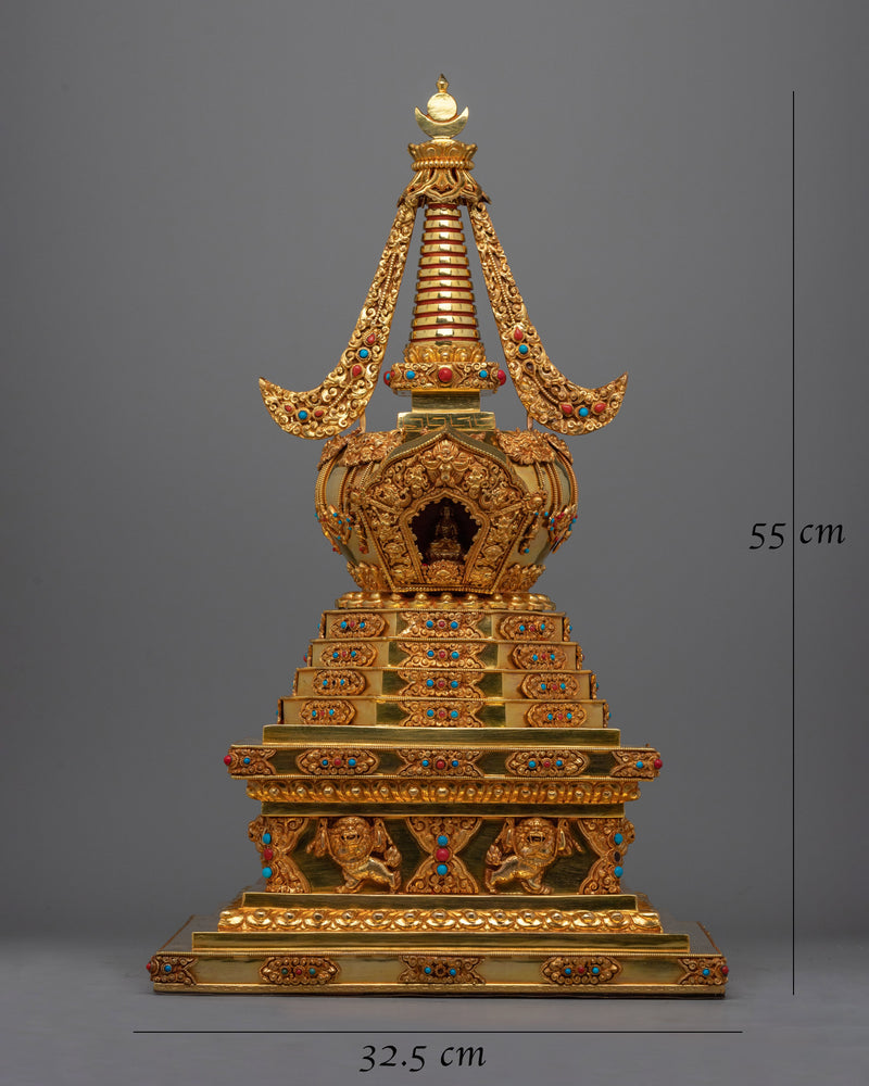 Traditional Buddhist Gold-Plated Stupa | Sacred Stupa for Spiritual Devotion and Elegant Home Decor