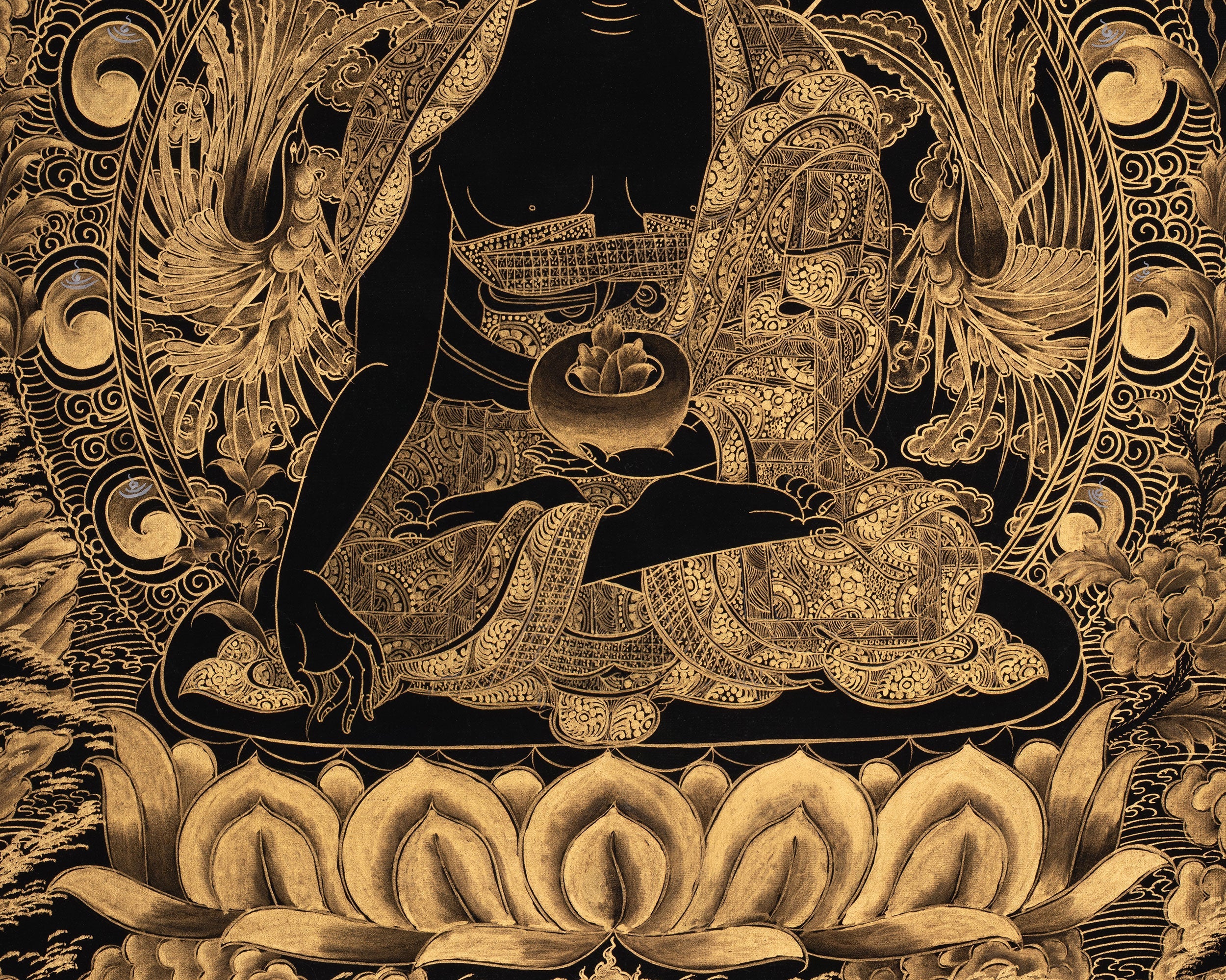 Gold Medicine Buddha Thangka | Symbol of Healing & Balance