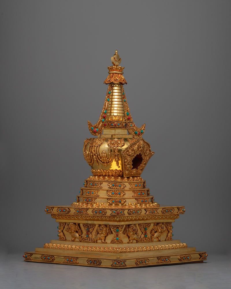 Meditation Stupa a Symbol of Spiritual Aspiration and Peace | Gold Plated Tibetan Chorten