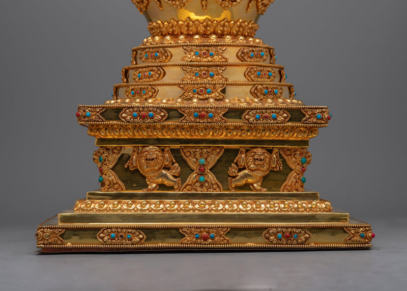 Meditation Stupa a Symbol of Spiritual Aspiration and Peace | Gold Plated Tibetan Chorten