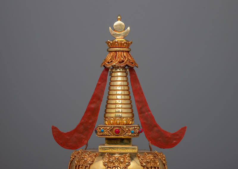 Meditation Stupa a Symbol of Spiritual Aspiration and Peace | Gold Plated Tibetan Chorten