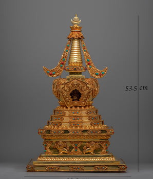 Meditation Stupa a Symbol of Spiritual Aspiration and Peace | Gold Plated Tibetan Chorten