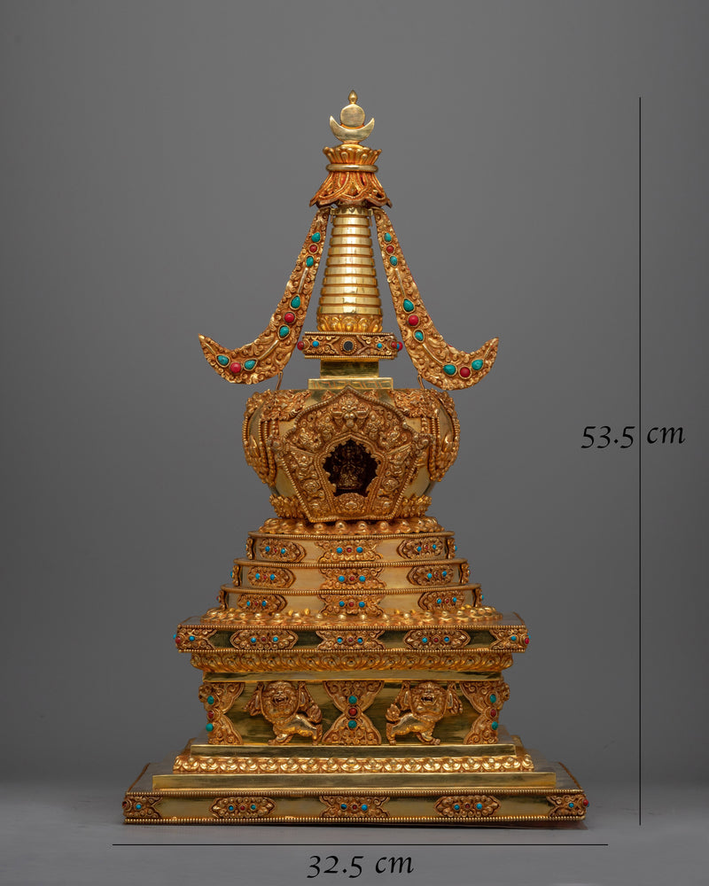 Meditation Stupa a Symbol of Spiritual Aspiration and Peace | Gold Plated Tibetan Chorten