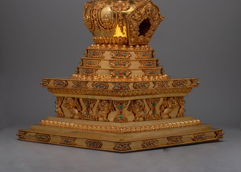 Meditation Stupa a Symbol of Spiritual Aspiration and Peace | Gold Plated Tibetan Chorten