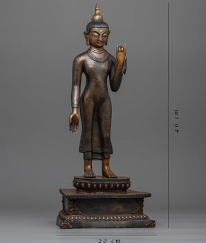 Standing Buddha Shakyamuni Statue | Buddhist Oxidized Copper Statue