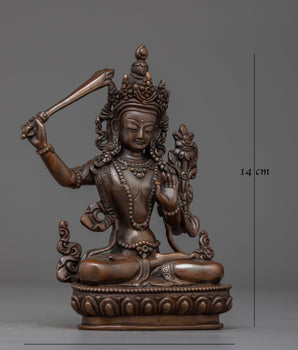 Manjushri Oxidized Handmade Small Statue | Embodiment of Wisdom and Enlightenment