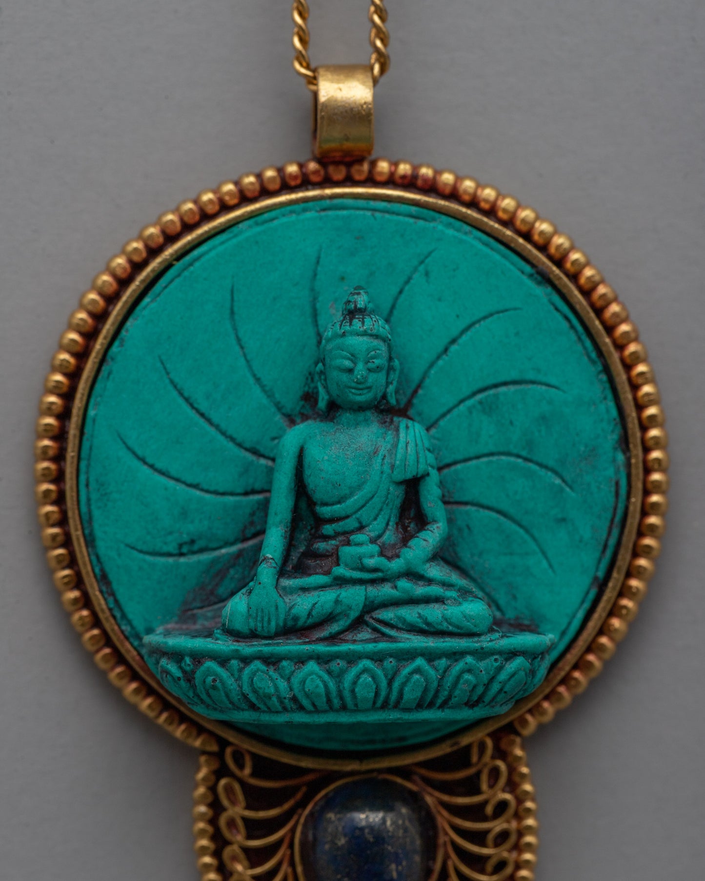 Gold Turquoise Locket | Handcrafted Pendant with Buddha