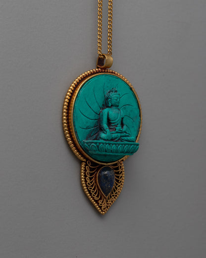 Gold Turquoise Locket | Handcrafted Pendant with Buddha