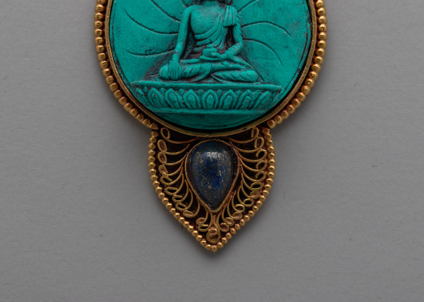 Gold Turquoise Locket | Handcrafted Pendant with Buddha