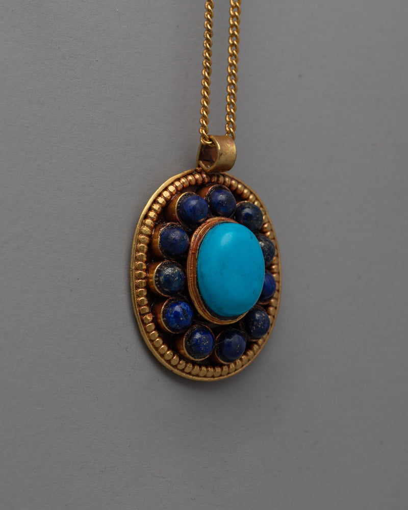 Beautiful Oval Pendant | Handmade Copper Jewelry with Gold Plated Finish