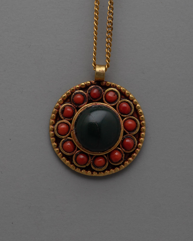 Onyx and Gold Pendant | Handmade Copper with Electro Gold Plating