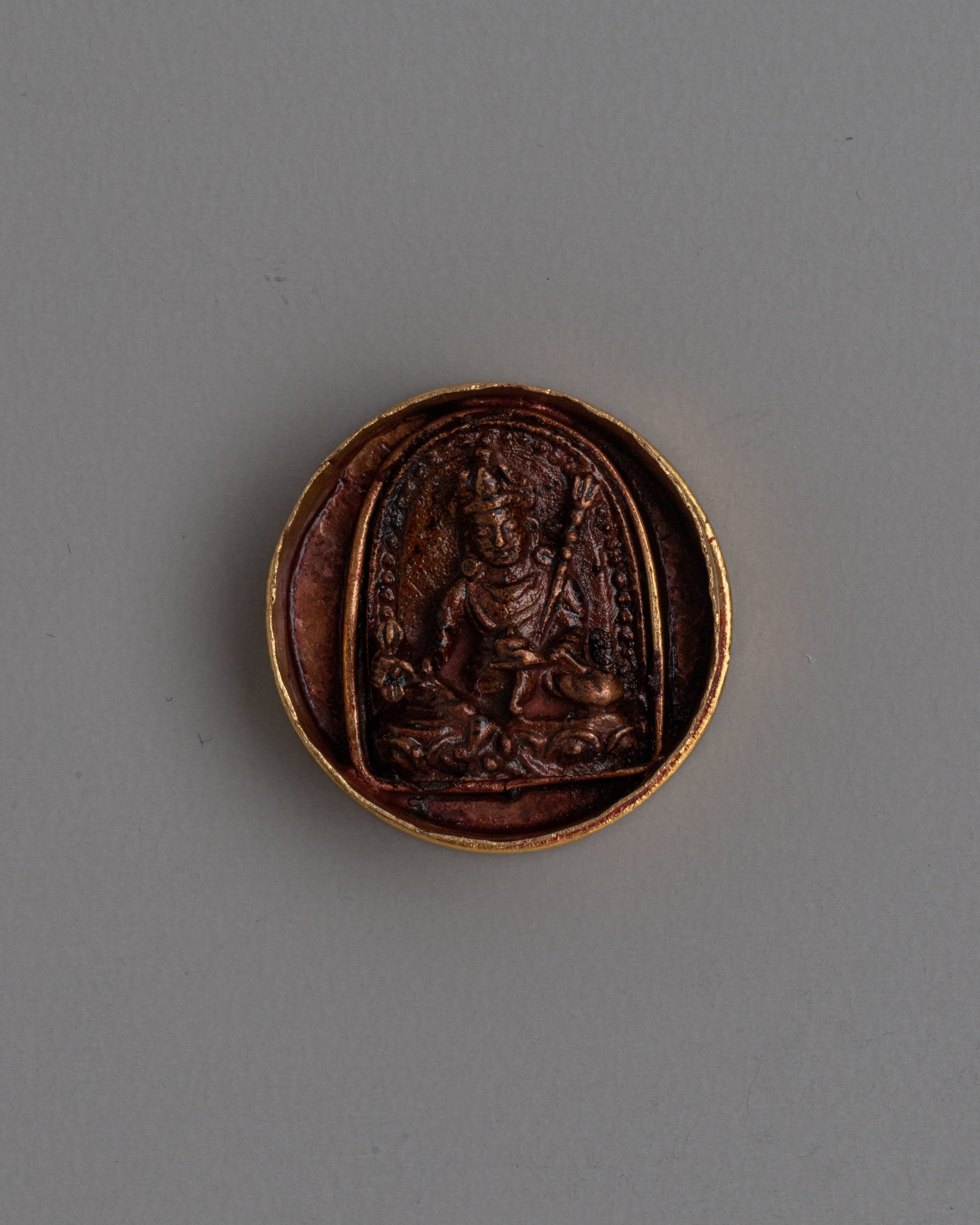 Buddhist Deity Ghau Locket Box | Gold Plating and Precious Stones