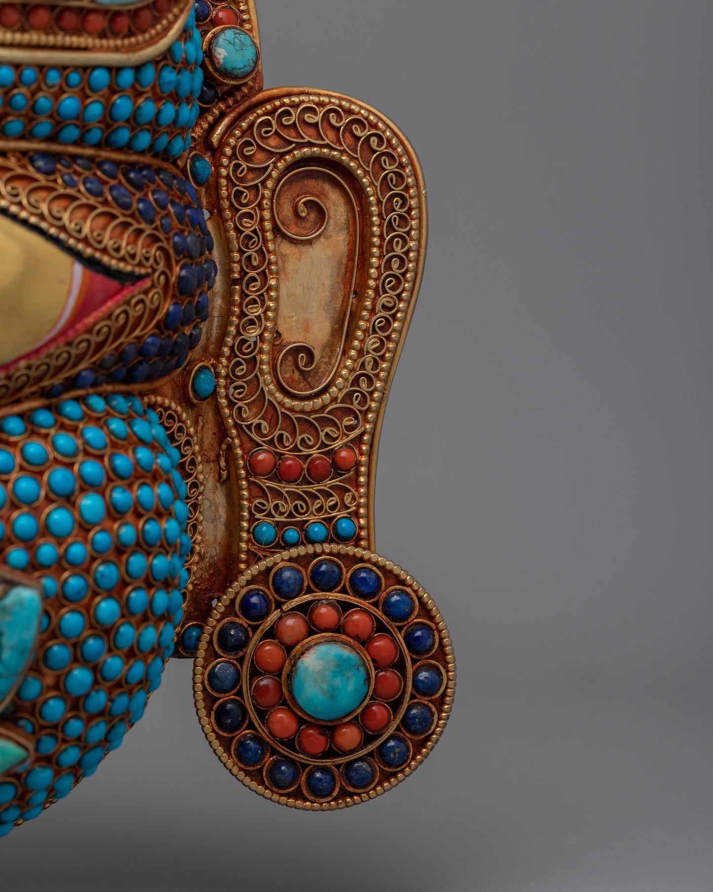 Authentic Nepali Lakhe Mask – Traditional Symbols and Vibrant Artistic Expression