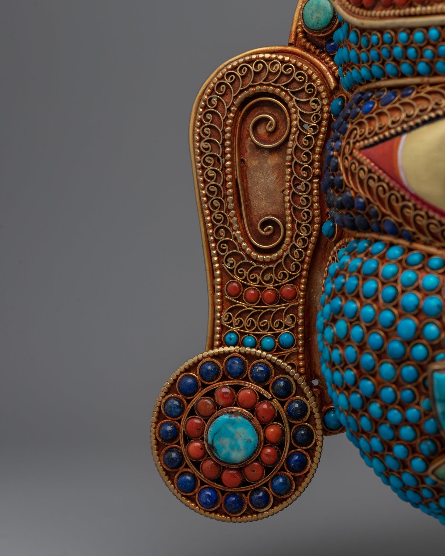 Authentic Nepali Lakhe Mask – Traditional Symbols and Vibrant Artistic Expression