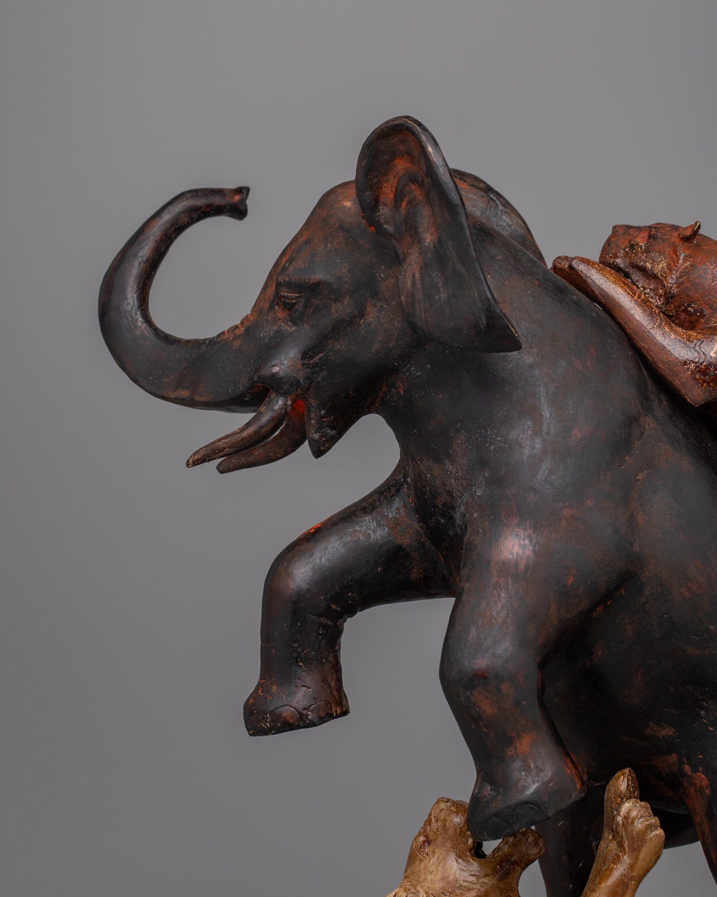 Lion Attack Elephant Statue | Handcrafted Brass Sculpture for Home or Office