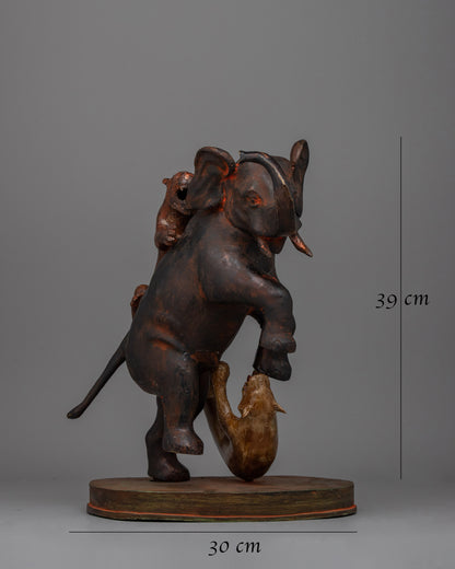 Lion Attack Elephant Statue | Handcrafted Brass Sculpture for Home or Office