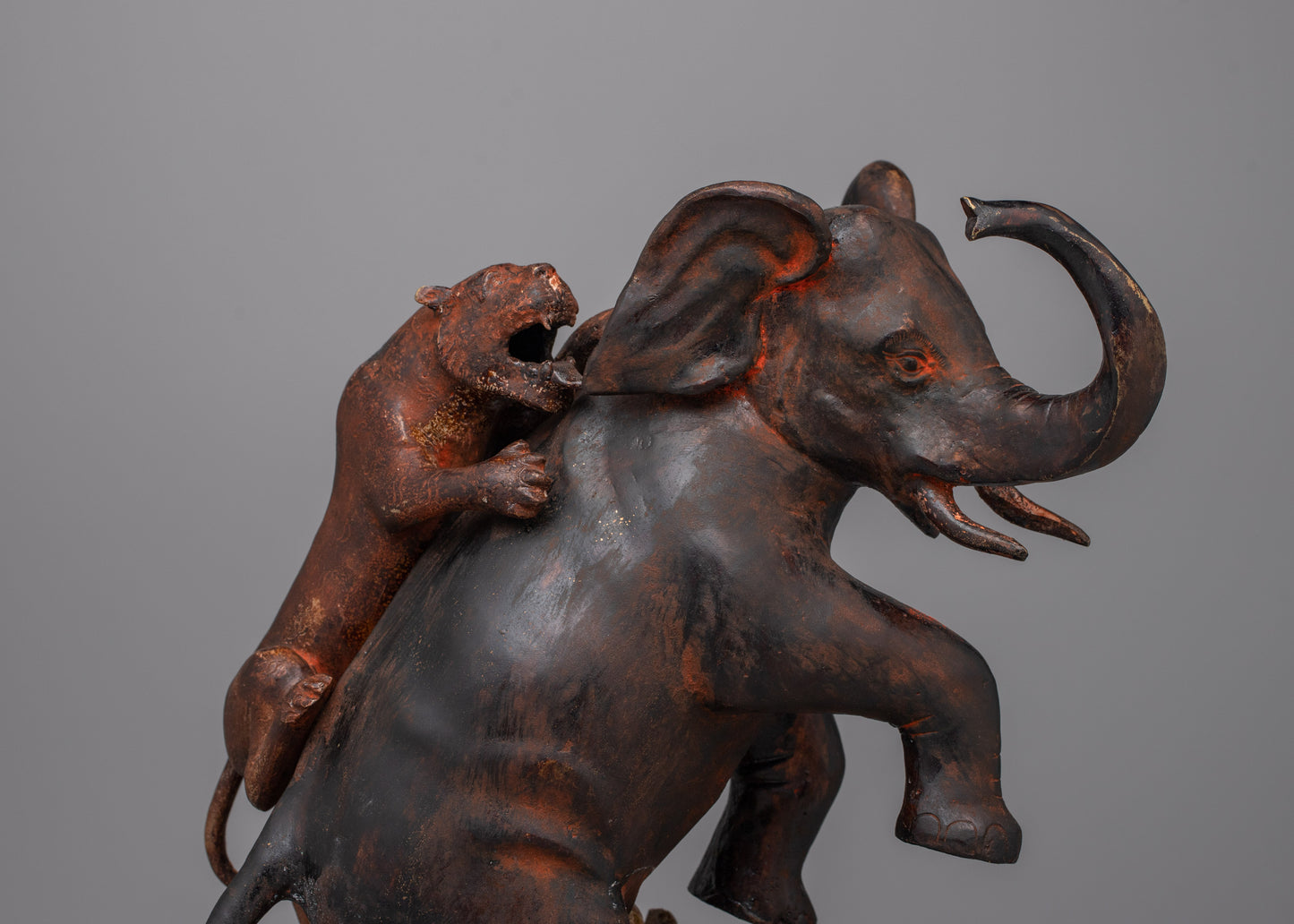 Lion Attack Elephant Statue | Handcrafted Brass Sculpture for Home or Office