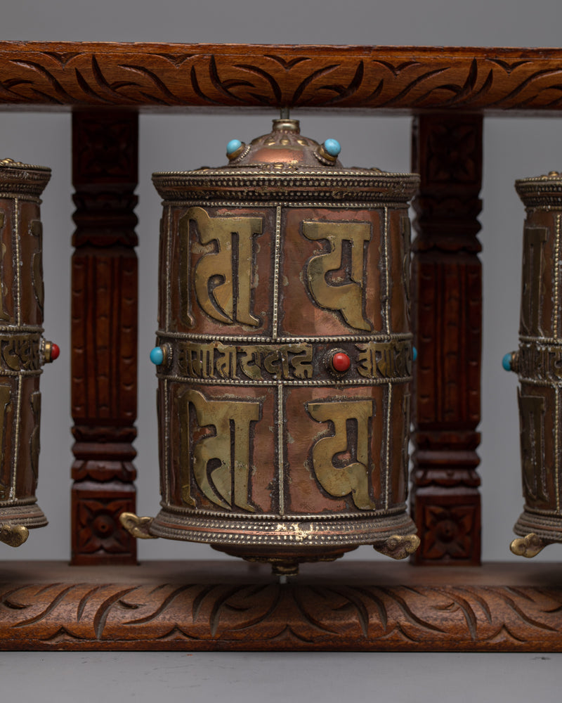 3-in-1 Buddhist Prayer Wheels with Wooden Wall Mount | Enhance Your Meditation Space