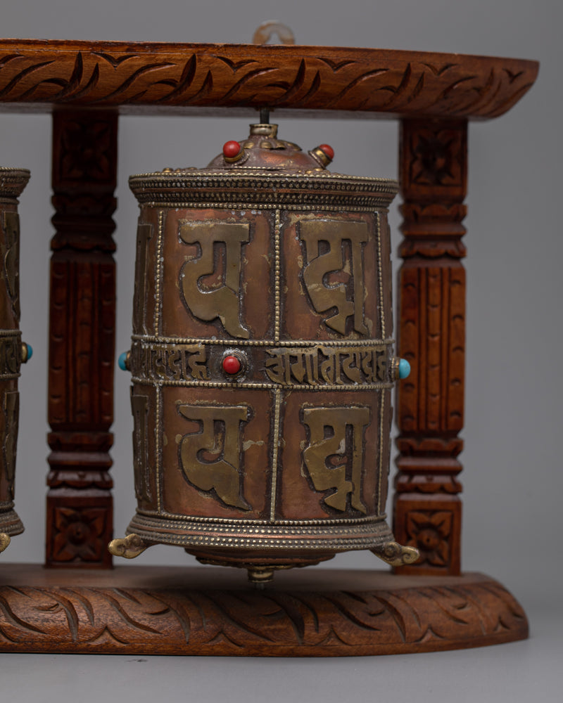 3-in-1 Buddhist Prayer Wheels with Wooden Wall Mount | Enhance Your Meditation Space