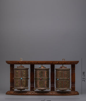 3-in-1 Buddhist Prayer Wheels with Wooden Wall Mount | Enhance Your Meditation Space